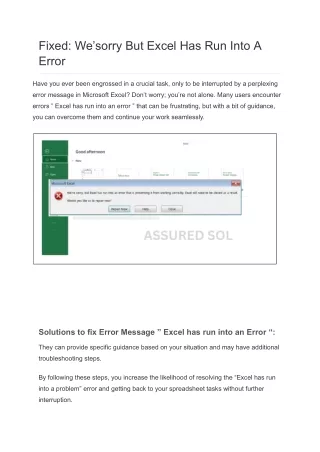 fixed we sorry but excel has run into a error