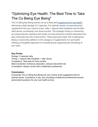 "Optimizing Eye Health: The Best Time to Take The Co Being Eye Being"