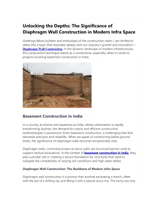 Unlocking the Depths: The Significance of Diaphragm Wall Construction in Modern