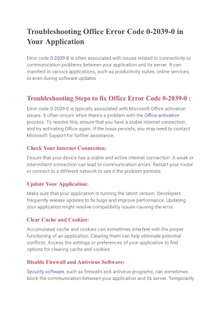 Troubleshooting Office Error Code 0-2039-0 in Your Application