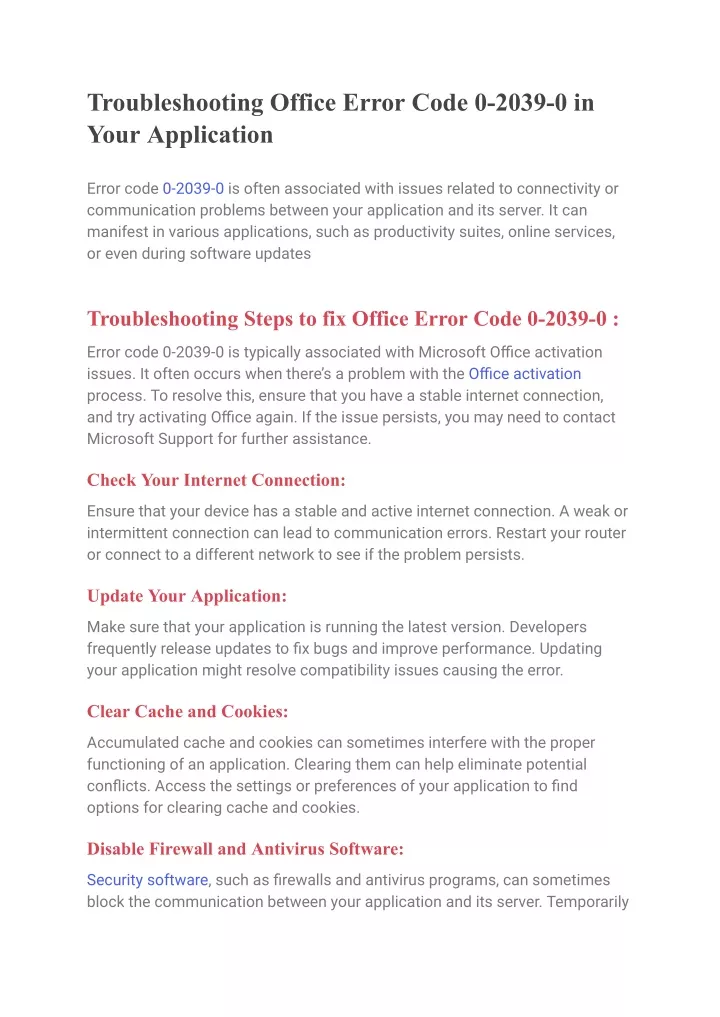 troubleshooting office error code 0 2039