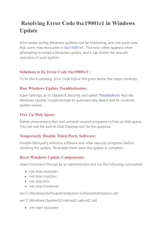 Resolving Error Code 0xc19001e1 in Windows Update