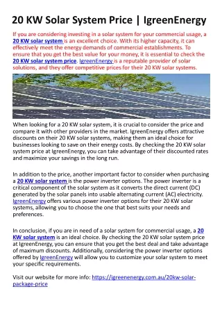 20 KW Solar System Price  IgreenEnergy