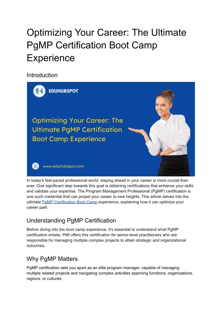 optimizing your career the ultimate pgmp