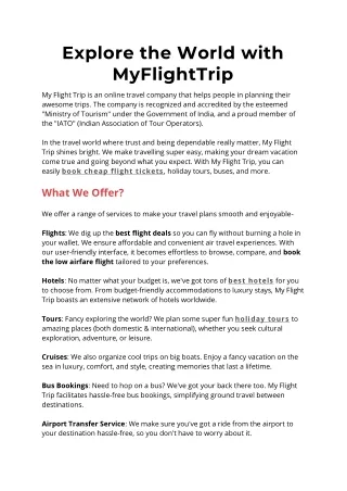 Explore the World With MyFlightTrip