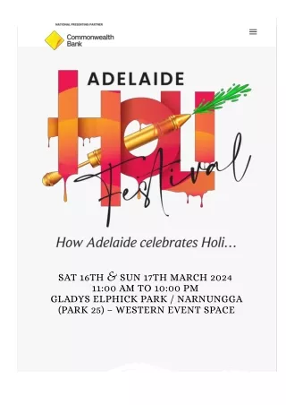 Celebrate Holi Festival Event in Adelaide 16th and 17th March 2024