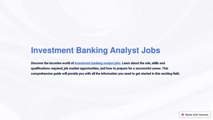 investment banking analyst jobs