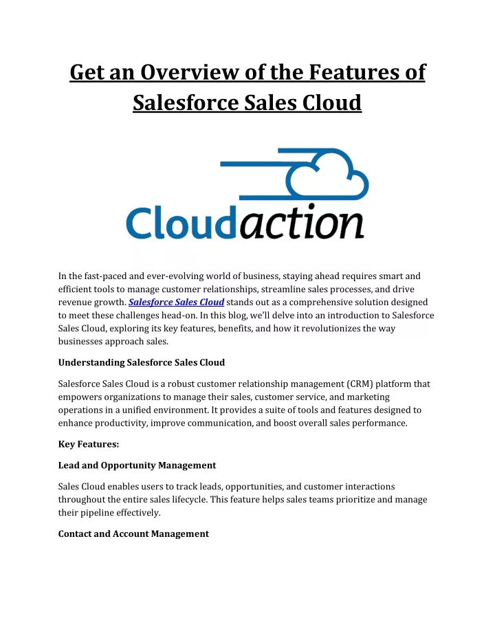 get an overview of the features of salesforce