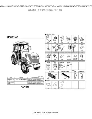 Kubota M5071NC-EC Tractor Parts Catalogue Manual (Publishing ID BKIDK5165)