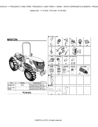 Kubota M5072N-EC Tractor Parts Catalogue Manual (Publishing ID BKIDK5361)