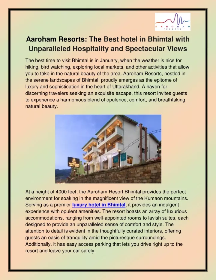 aaroham resorts the best hotel in bhimtal with