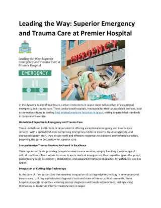 Leading the Way: Superior Emergency and Trauma Care at Premier Hospital