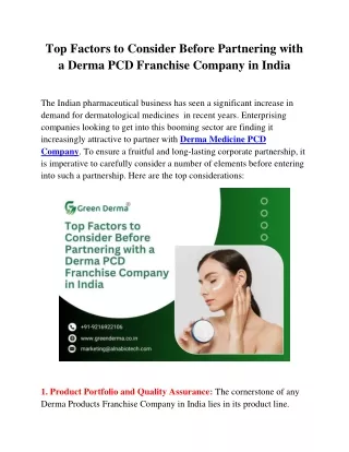 Top Factors to Consider Before Partnering with a Derma PCD Franchise Company in India