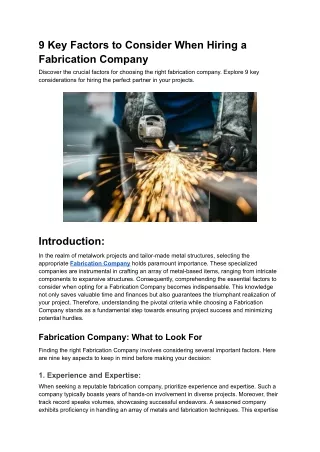 9 Key Factors to Consider When Hiring a Fabrication Company