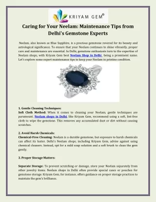 Caring for Your Neelam  Maintenance Tips from Delhi's Gemstone Experts