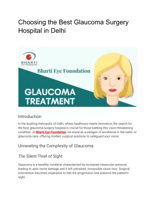 Glaucoma Surgery Hospital in Delhi