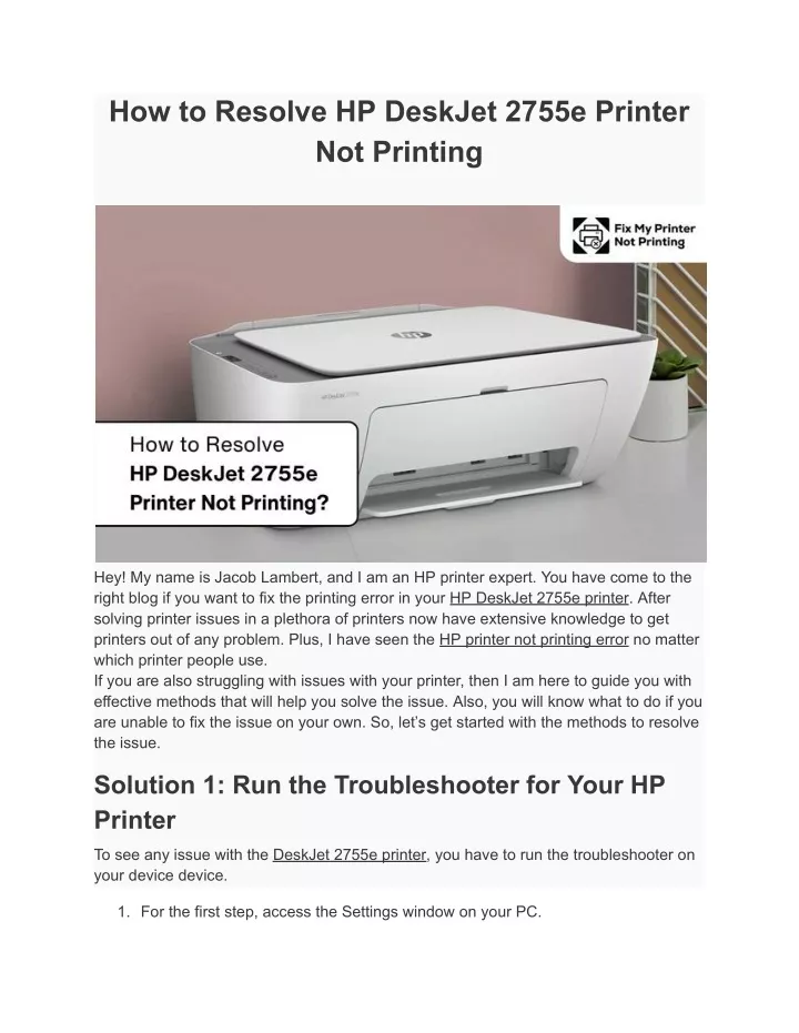how to resolve hp deskjet 2755e printer
