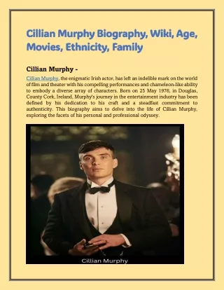 Cillian Murphy Biography, Wiki, Age, Movies, Ethnicity, Family