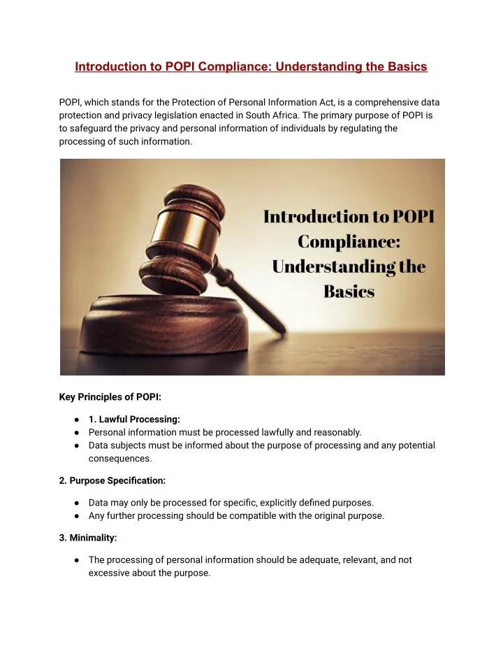 introduction to popi compliance understanding