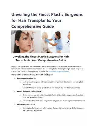 Unveiling the Finest Plastic Surgeons for Hair Transplants: Your Comprehensive G