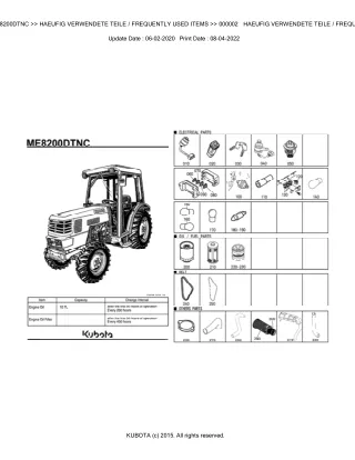 Kubota ME8200DTNC Tractor Parts Catalogue Manual (Publishing ID BKIDK0568)