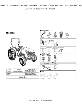 Kubota MK5000DW Tractor Parts Catalogue Manual (Publishing ID BKIDK5115)