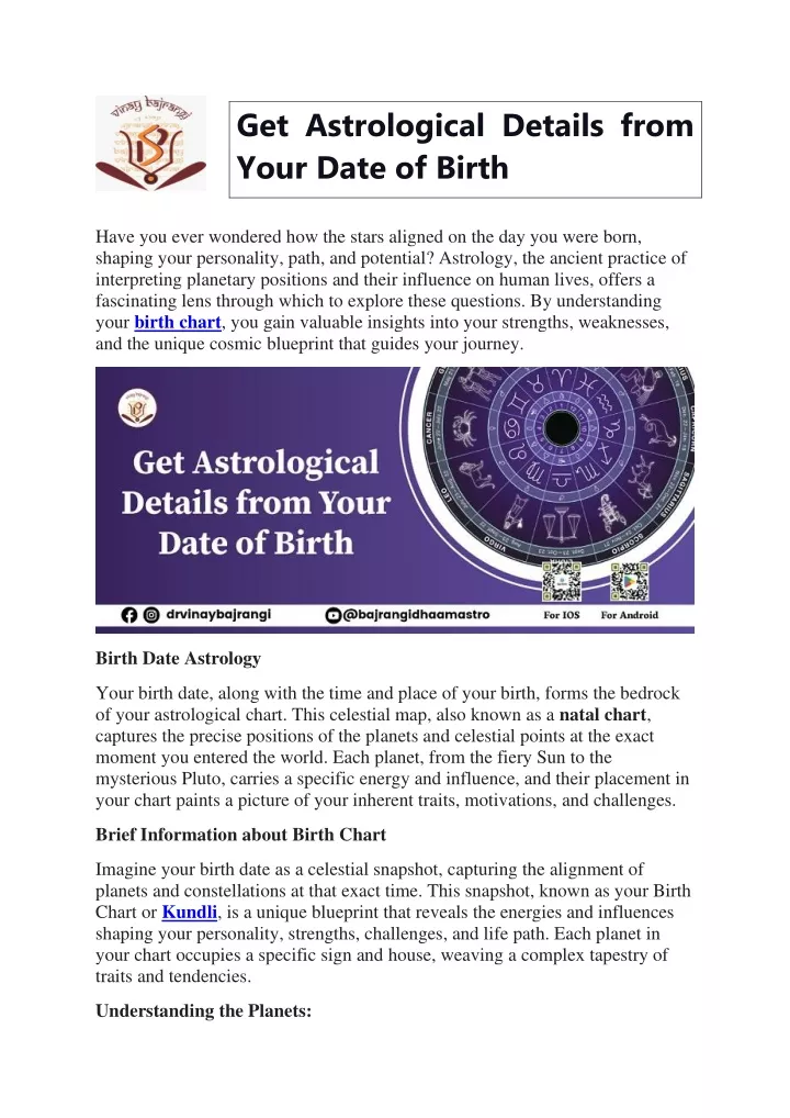 get astrological details from your date of birth