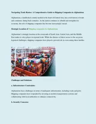 Navigating Trade Routes-A Comprehensive Guide to Shipping Companies in Afghanistan