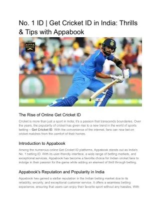 No. 1 ID _ Cricket Betting ID in India_ Thrills & Tips with AppABook