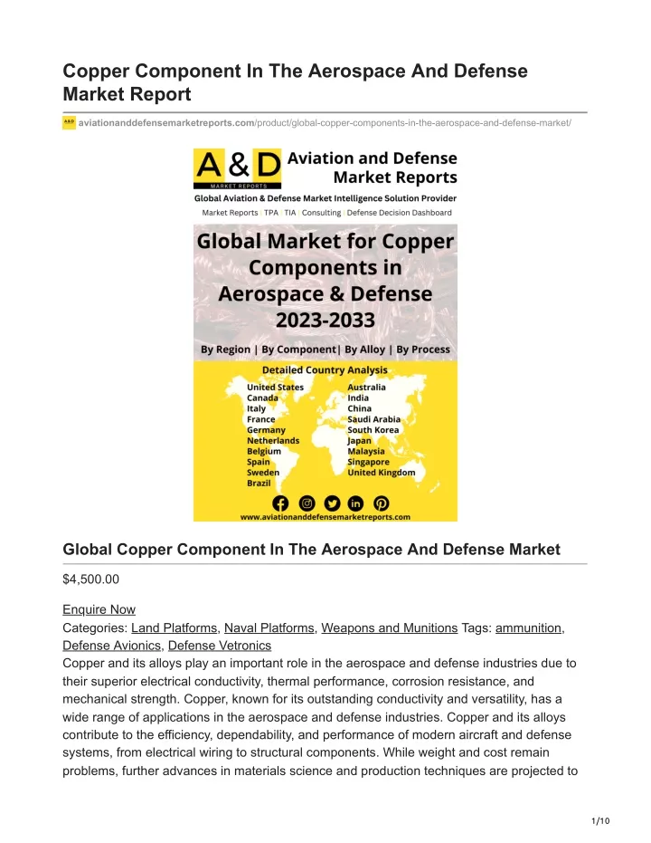 copper component in the aerospace and defense