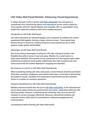led video wall panel rentals enhancing visual