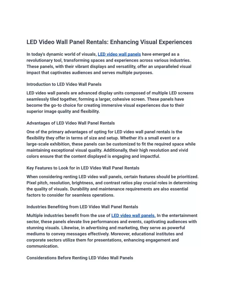 led video wall panel rentals enhancing visual