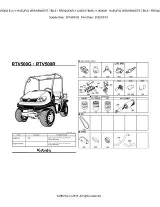 Kubota RTV500G-EU Utility Vehicle Parts Catalogue Manual (Publishing ID BKIDK5042)