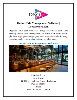 Online Cafe Management Software | Dsosoftware.com