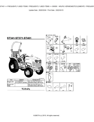 Kubota ST401 Tractor Parts Catalogue Manual (Publishing ID BKIDK5260)