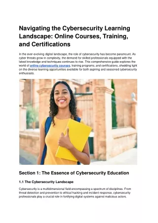 Navigating the Cybersecurity Learning Landscape: Online Courses, Training