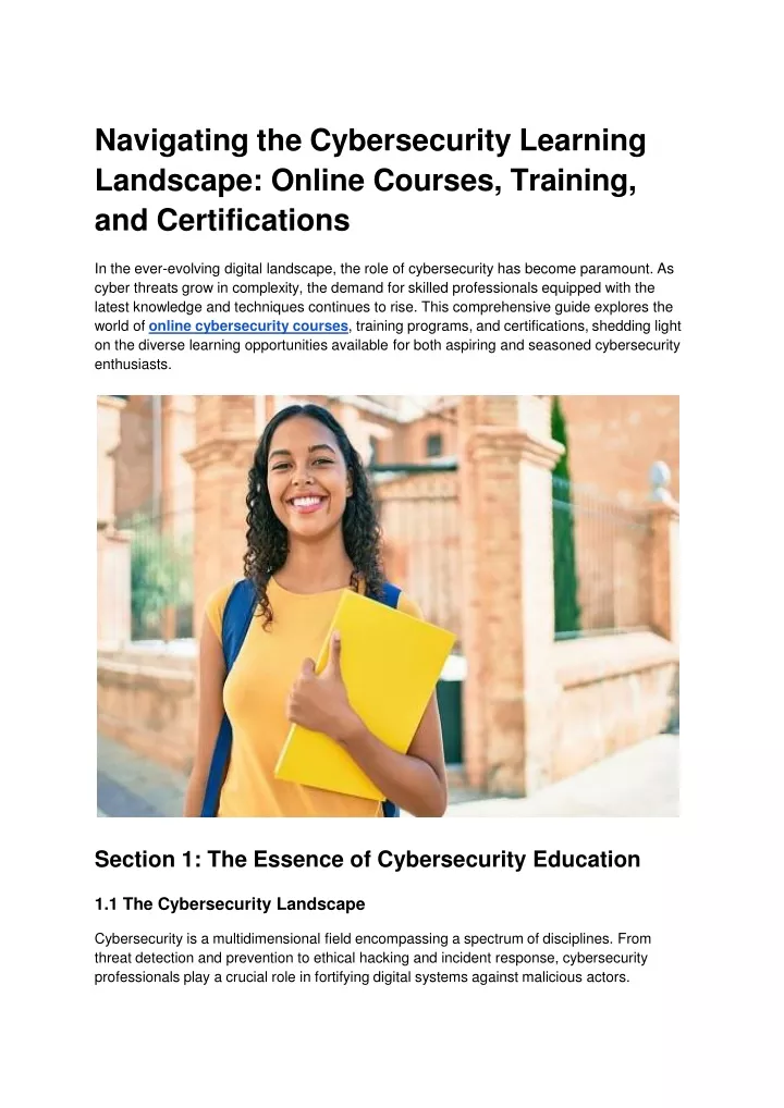 navigating the cybersecurity learning landscape online courses training and certifications