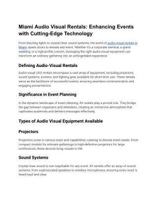 Miami Audio Visual Rentals