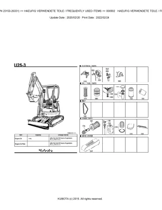 Kubota U25-3 (SN 23153-26331) Excavator Parts Catalogue Manual (Publishing ID BKIDA0180)