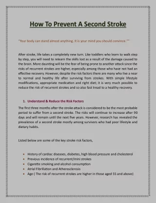 How To Prevent A Second Stroke