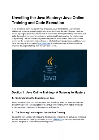 Unveiling the Java Mastery: Java Online Training and Code Execution