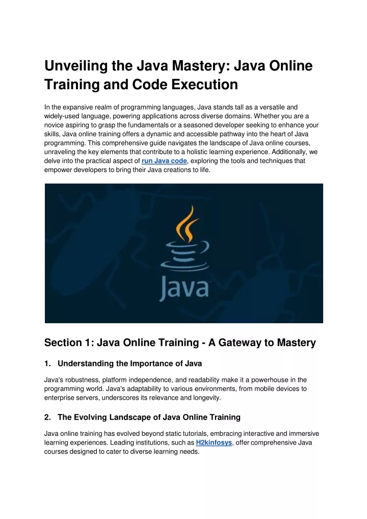 unveiling the java mastery java online training and code execution