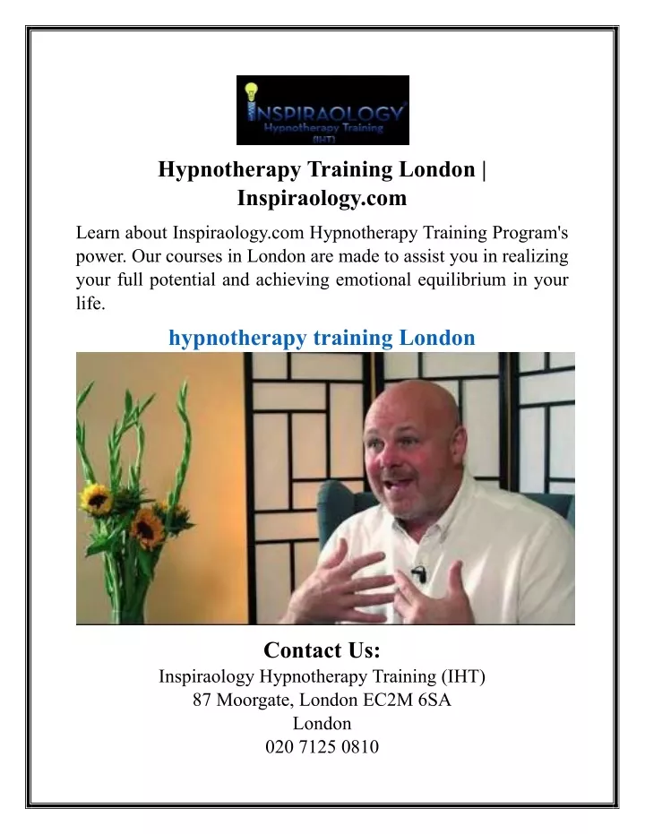 hypnotherapy training london inspiraology com