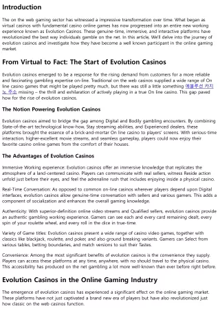 From Digital to Fact: The Rise of Evolution Casinos in the Online Gaming Industr