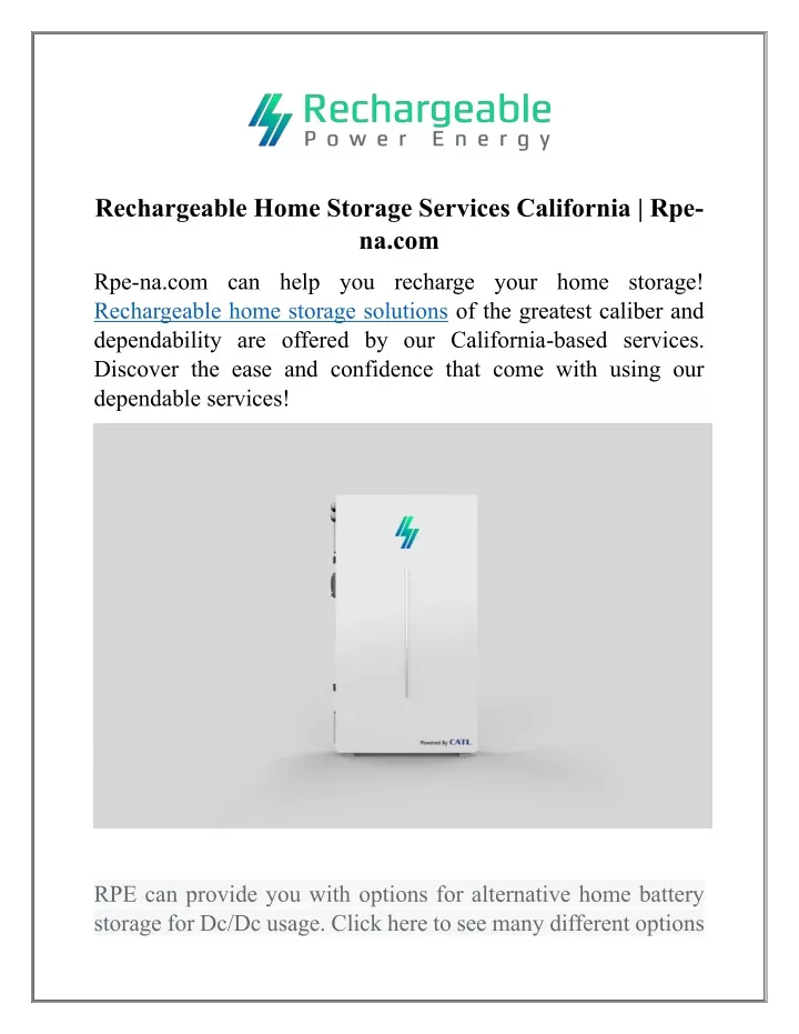 rechargeable home storage services california