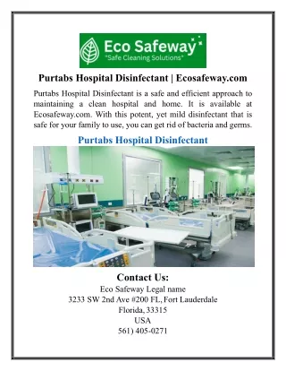 Purtabs Hospital Disinfectant | Ecosafeway.com