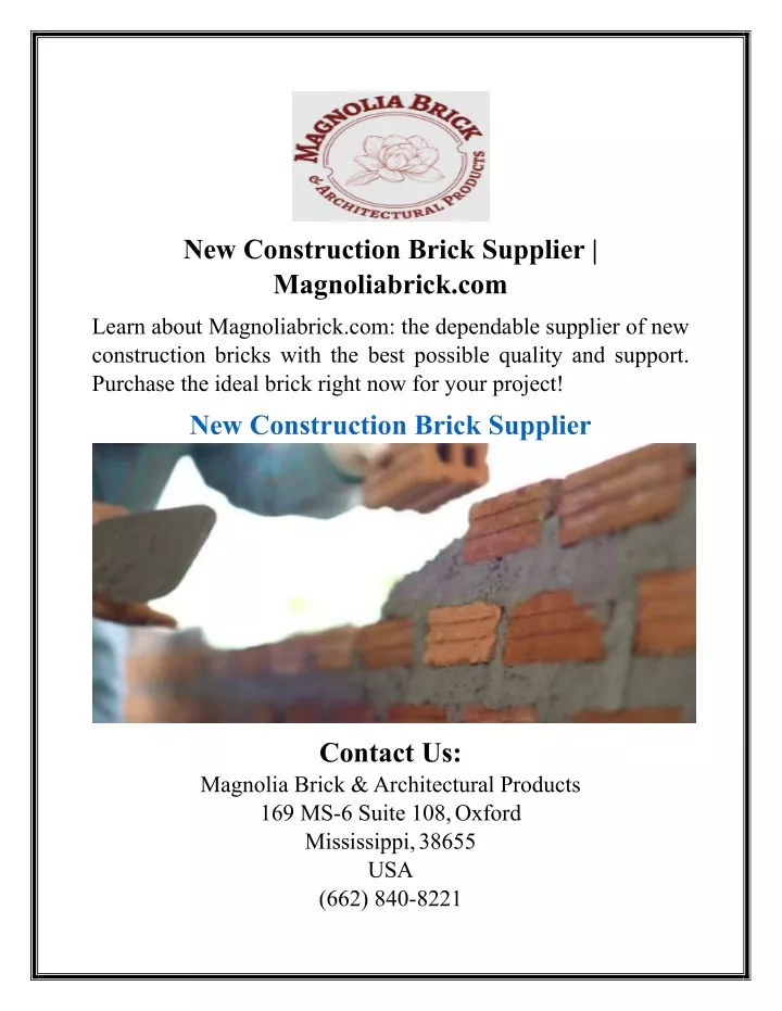 new construction brick supplier magnoliabrick com