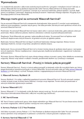 Serwery Minecraft Survival - Przeżyj w świecie pełnym przygód!