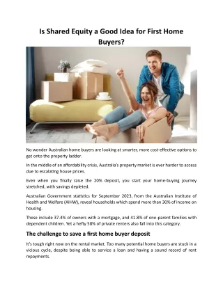 Is Shared Equity a Good Idea for First Home Buyers?