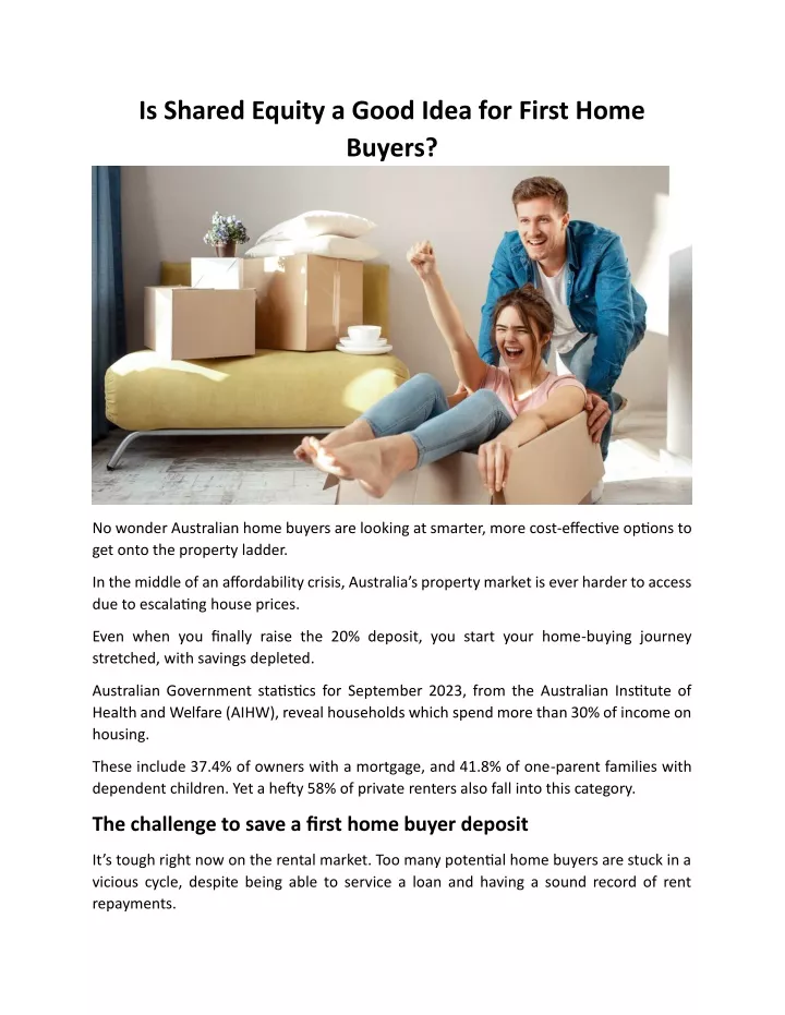 is shared equity a good idea for first home buyers